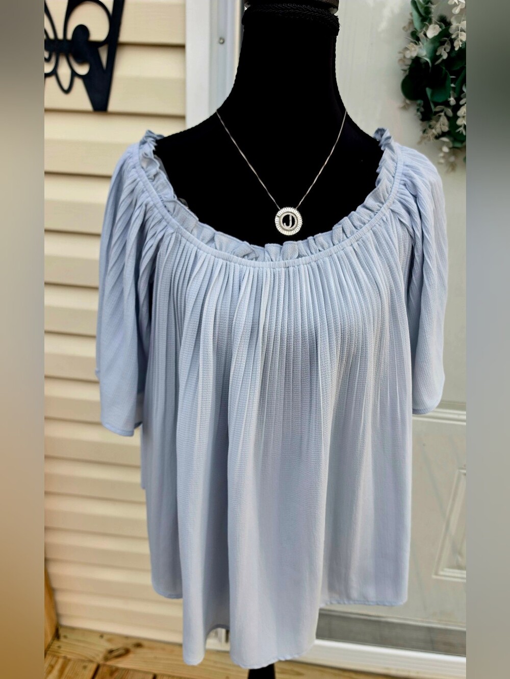 Doe & Rae Light Blue Pleated  Women’s Top